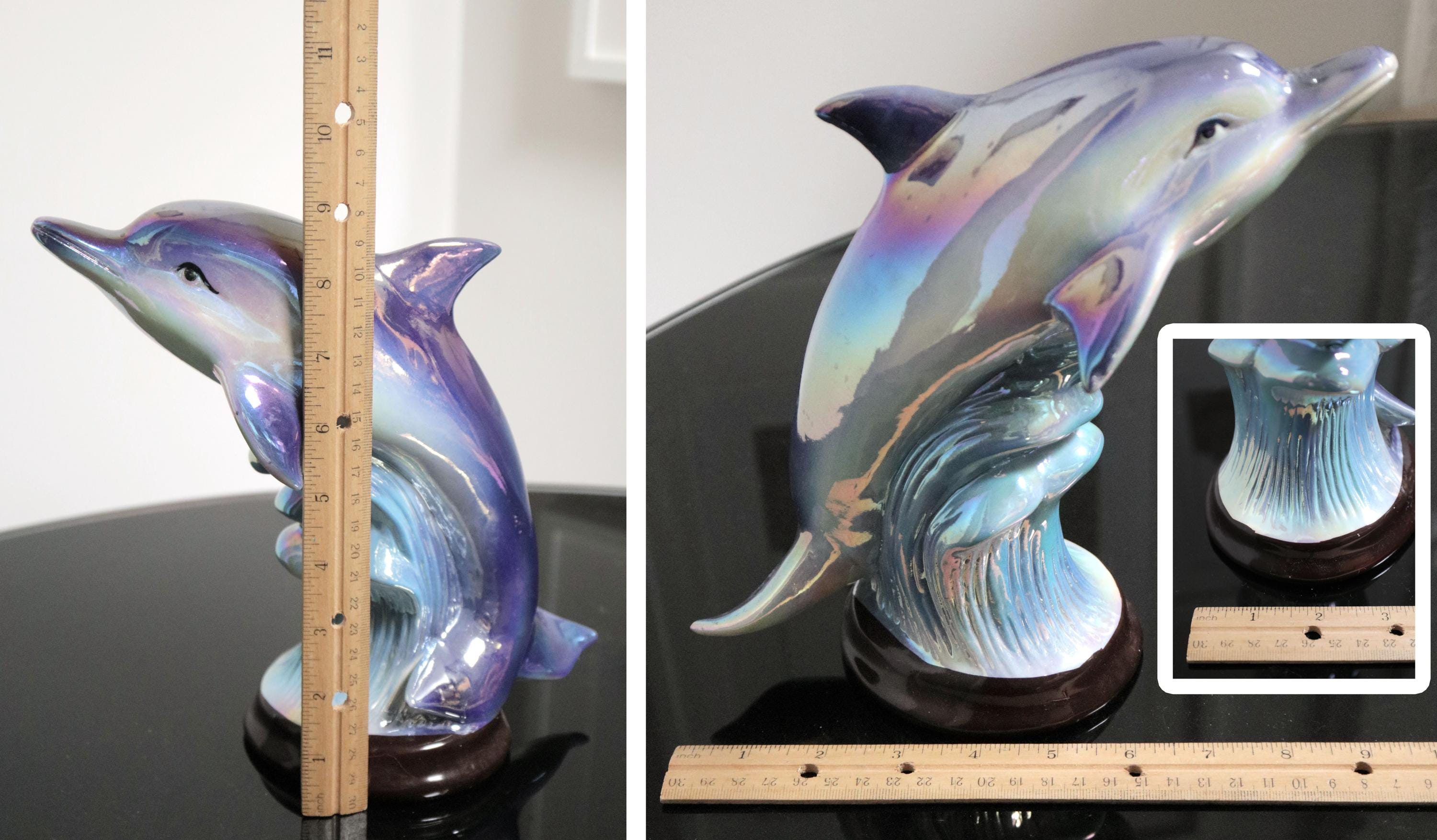 ヴィンテージの大きな虹色のイルカの置物、人魚の装飾、海をテーマに