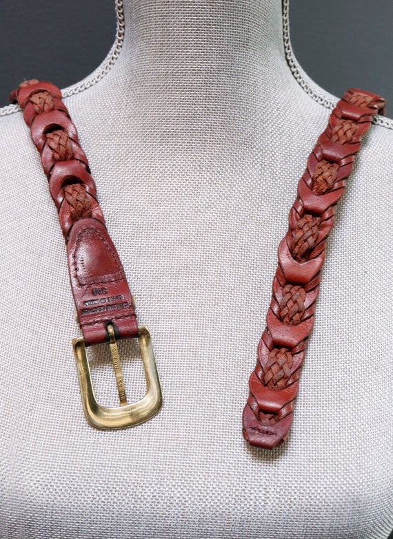 Vintage Brown Braided Leather Belt, Woven Ladder … - image 6