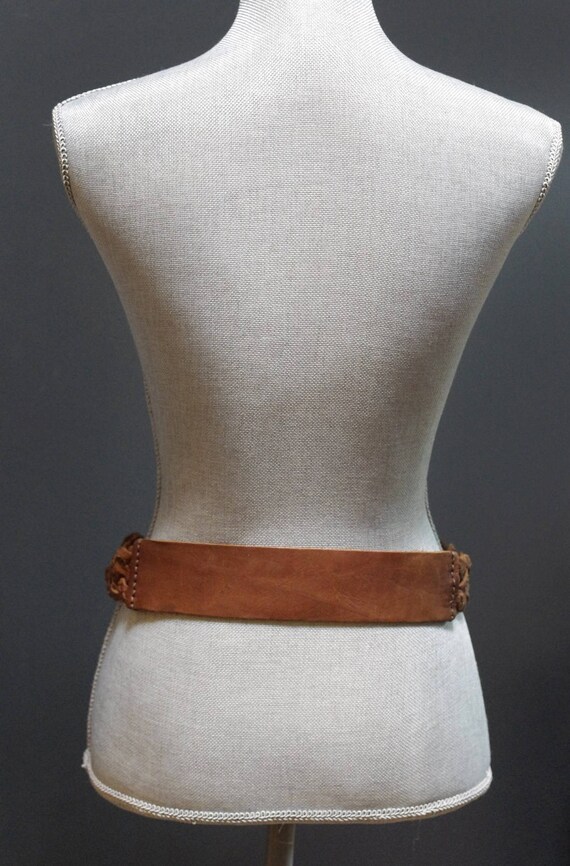 Vintage Massimo Dutti Brown Braided Wide Leather … - image 4