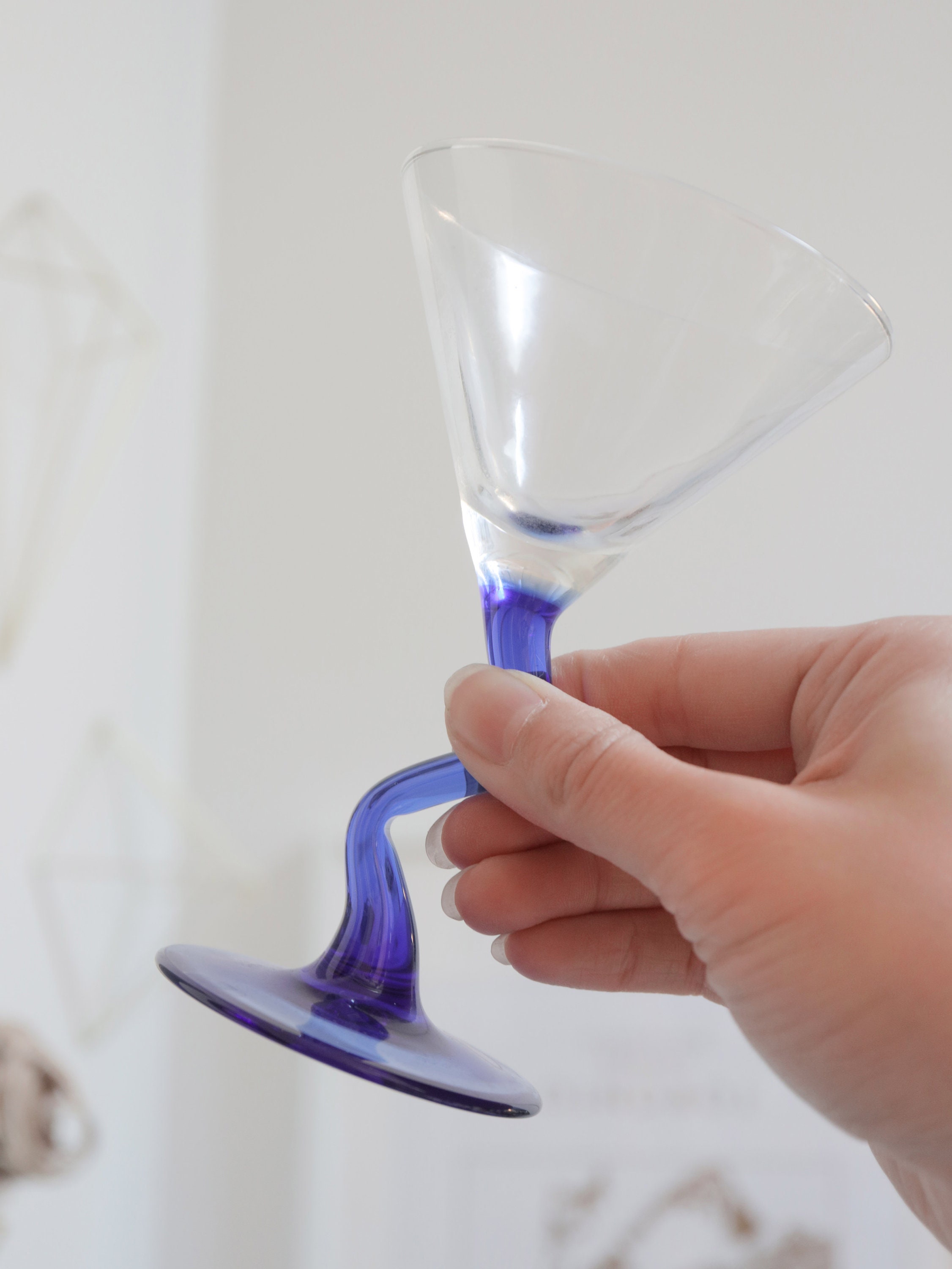 【希少】MARTINI アンティーク Vintage Mini Martini Glasses - Set of 2 W/ Cobalt Blue Zig