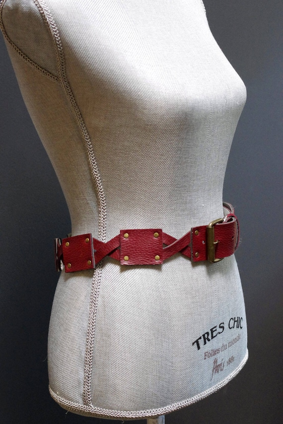 Vintage Cutout X Panel Burgundy Belt, Criss Cross 