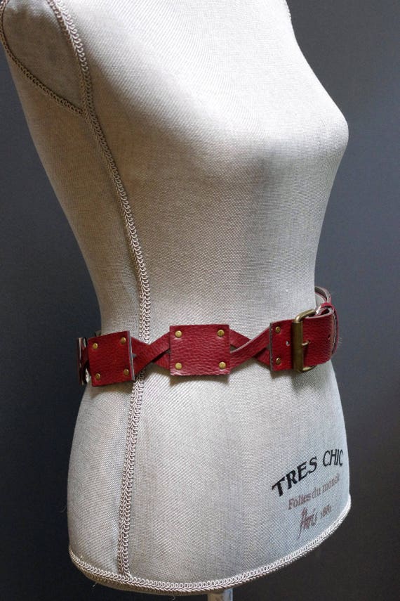 Vintage Cutout X Panel Burgundy Belt, Criss Cross 