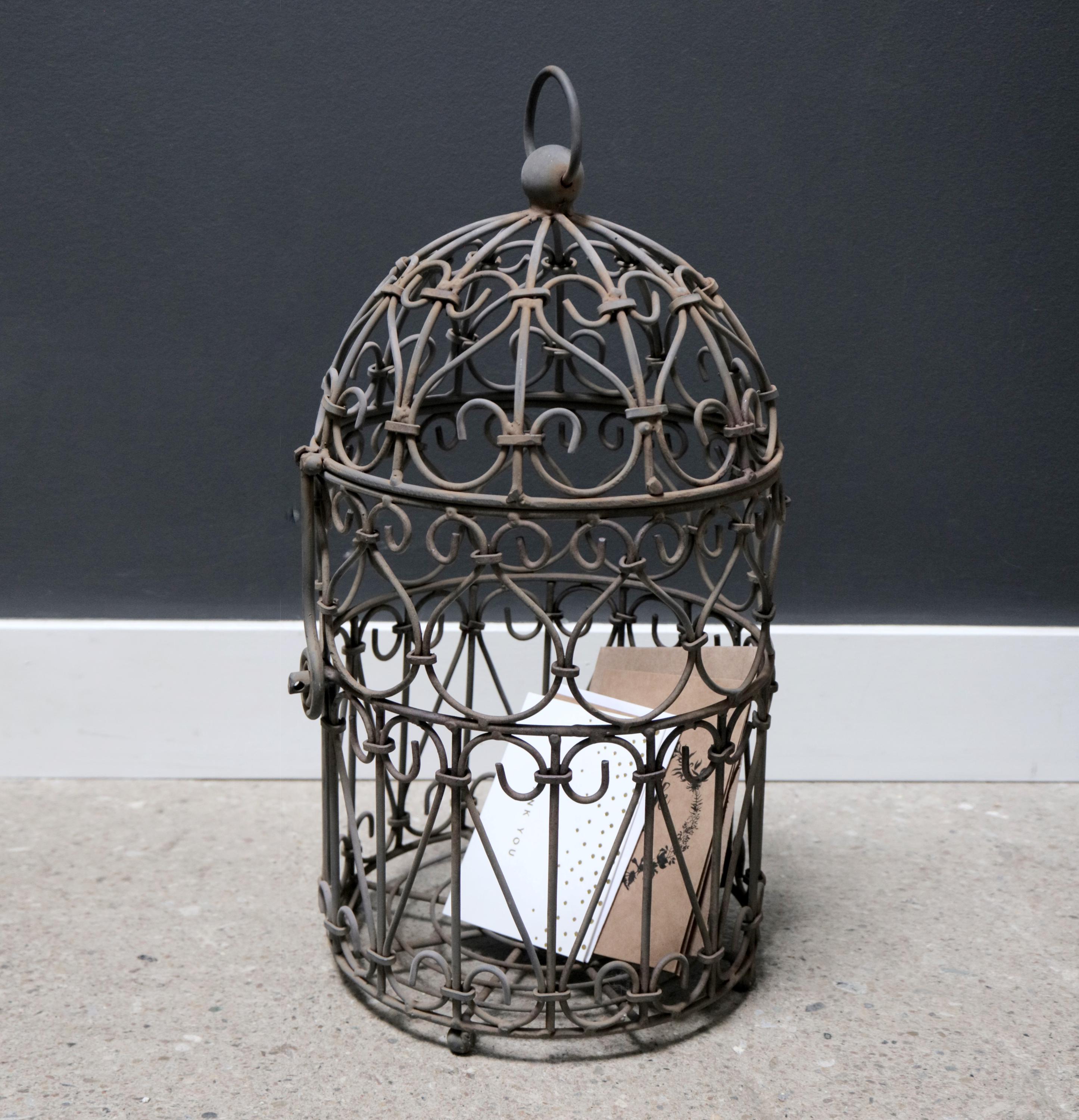Antique Large French Wrought Iron Bird Cage, Hanging Plant Cage