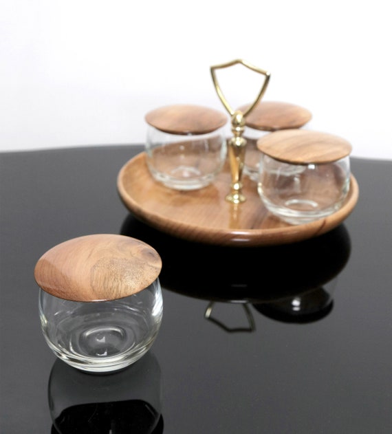Condiment Holder, Condiment Tray, 4 Condiment Jar and