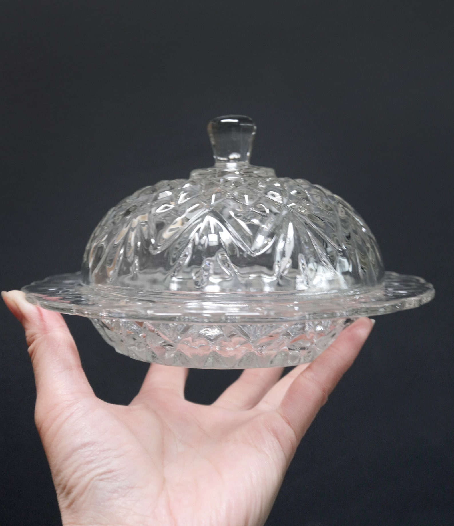 Vintage Cut Crystal Plate W/ Domed Lid Small Jewelry Dish Etsy