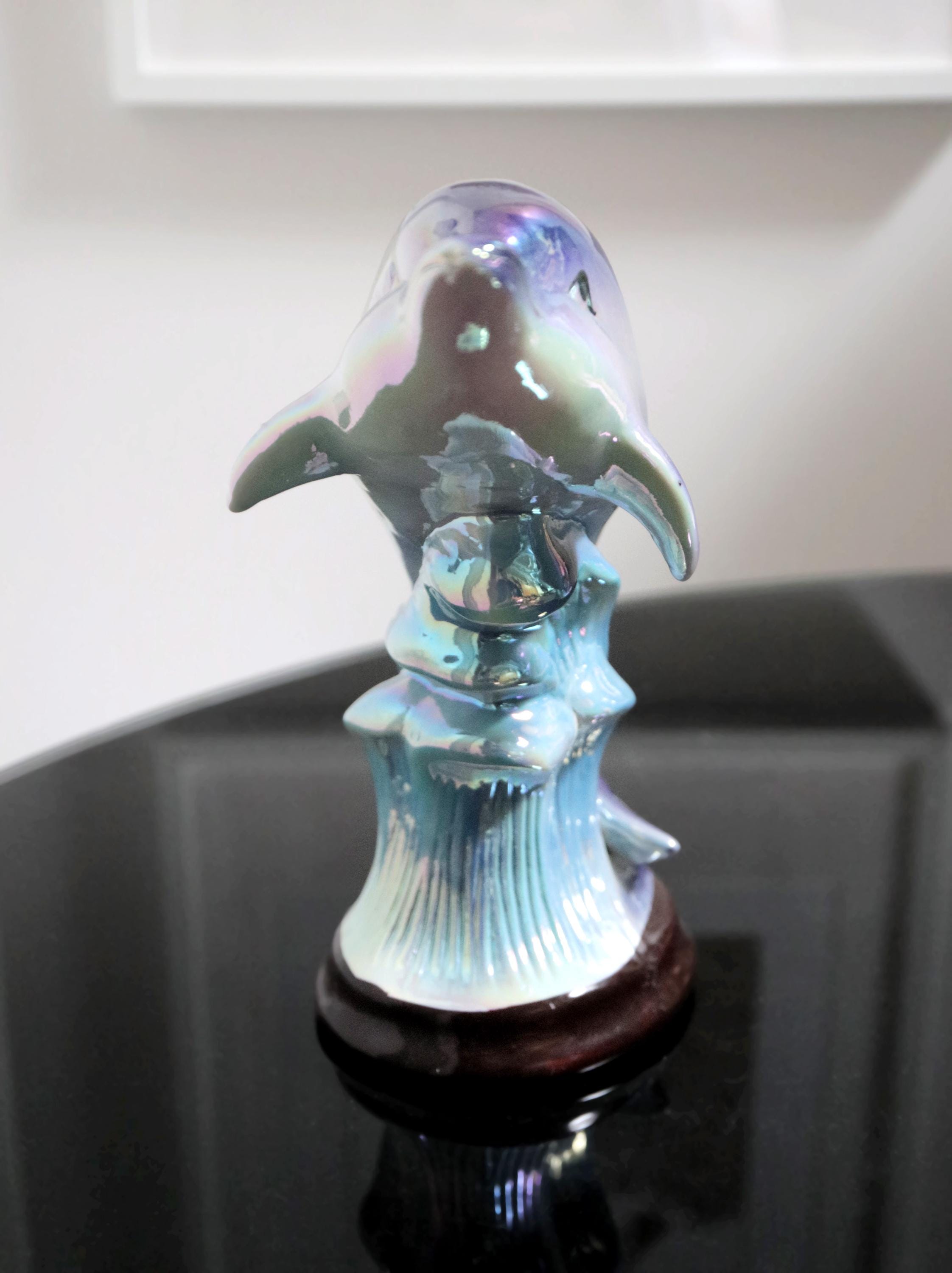 ヴィンテージの大きな虹色のイルカの置物、人魚の装飾、海をテーマに