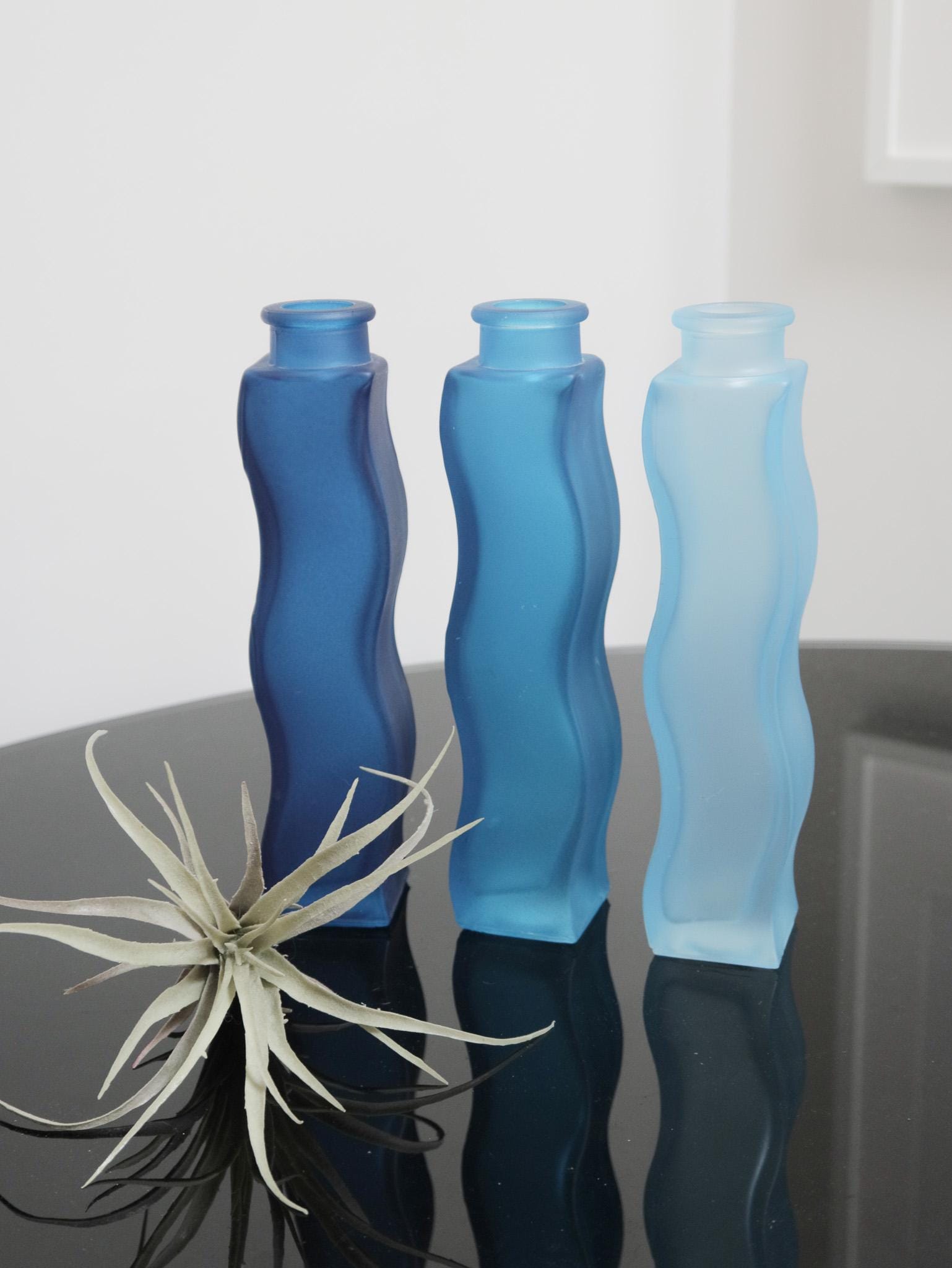 ヴィンテージ IKEA「Skamt」ウェーブ柄 3個セット オンブレブルー