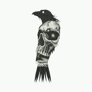 Raven and skull Embroidery Design, Realistic Crow Designs, Crow skull Machine Embroidery, Mystical Raven Embroidery Design Instant Download