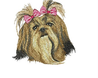 Shih Tzu Dog Face Embroidery Design: T-Shirt Machine Embroidery (Digital Download)