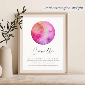 Personalized Astrology Birth Chart Print, Sun Moon Rising Art, Custom Star Map, Meaningful New Baby Gift, Couples Anniversary Keepsake