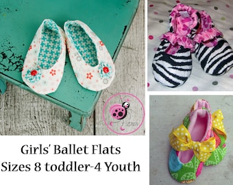 Girls' Ballet Flat Sewing Pattern PDF. Sizes Toddler/Girl 8-13 and Youth 1-4