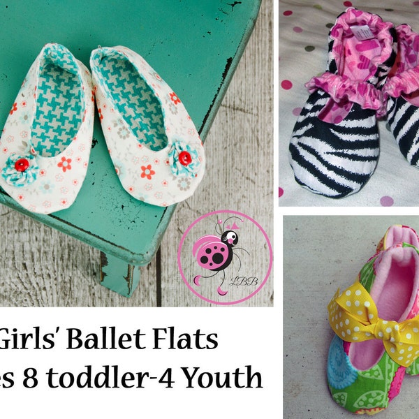 Girls' Ballet Flat Sewing Pattern PDF. Sizes Toddler/Girl 8-13 and Youth 1-4