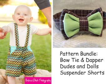 Pattern Bundle: Dapper Dudes and Dolls Suspender Shorts and Bow Tie PDF Sewing Patterns.