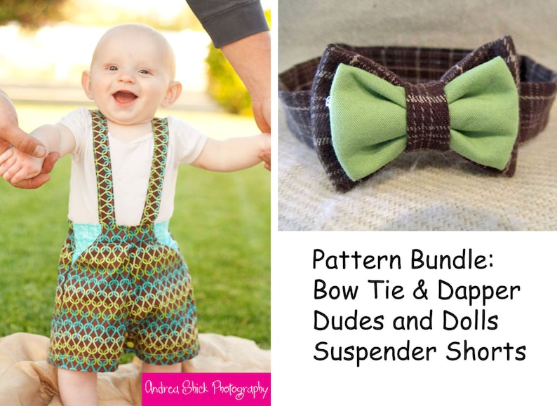 Pattern Bundle: Dapper Dudes and Dolls Suspender Shorts and Bow Tie PDF Sewing Patterns. image 1