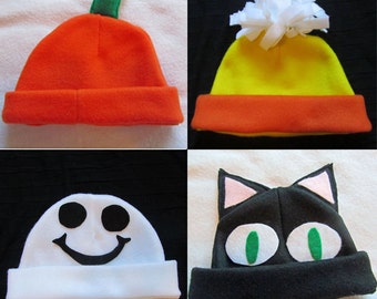 Halloween Hat Sewing Pattern PDF. Pumpkin, Candy Corn, Cat, Ghost.  Child Sizes 0-10 years