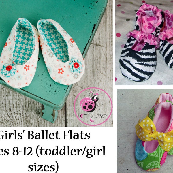 Girls' Ballet Flat Sewing Pattern PDF. Sizes 8-12 toddlers/girls