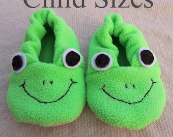 Frog Slipper Sewing Pattern PDF. Child Sizes Toddler/Child 8-13 and Youth 1-4