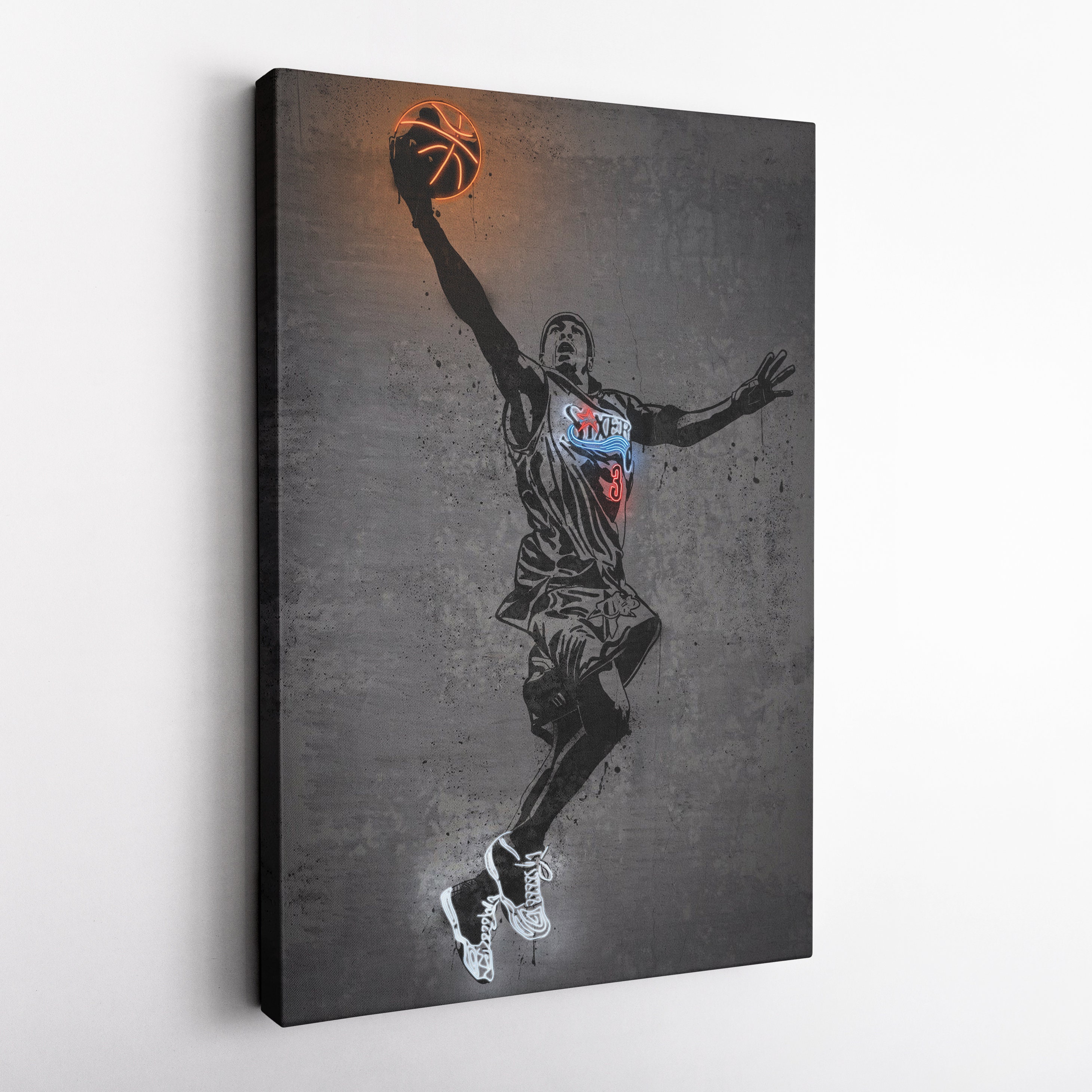 Allen Iverson Poster Neon Philadelphia 76ers NBA Canvas Wall Art Home ...