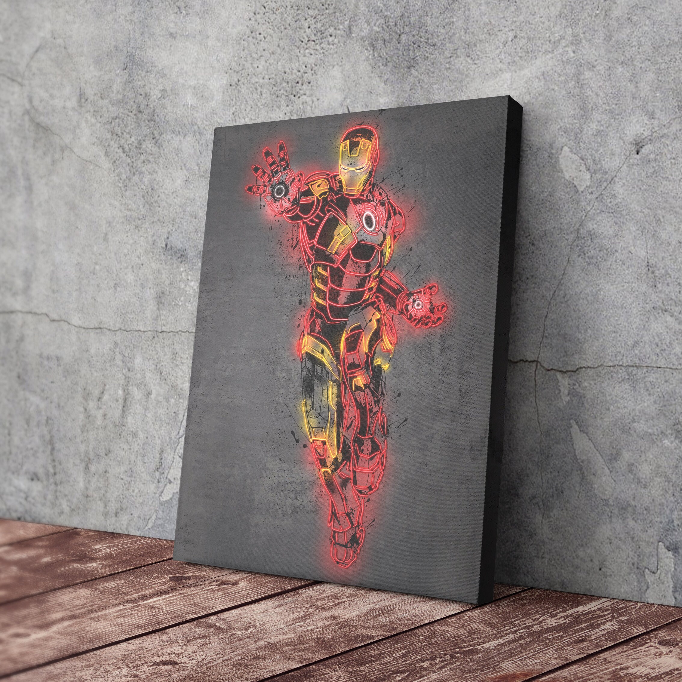 Iron Man Poster Neon Marvel Comics Canvas Wall Art Home Decor Framed ...