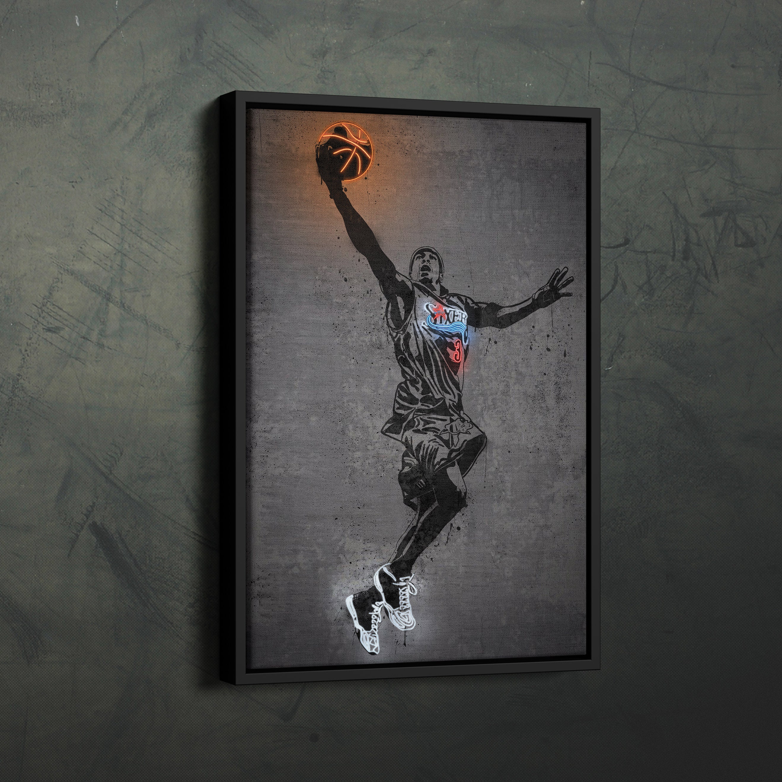 Allen Iverson Poster Neon Philadelphia 76ers NBA Canvas Wall Art Home ...