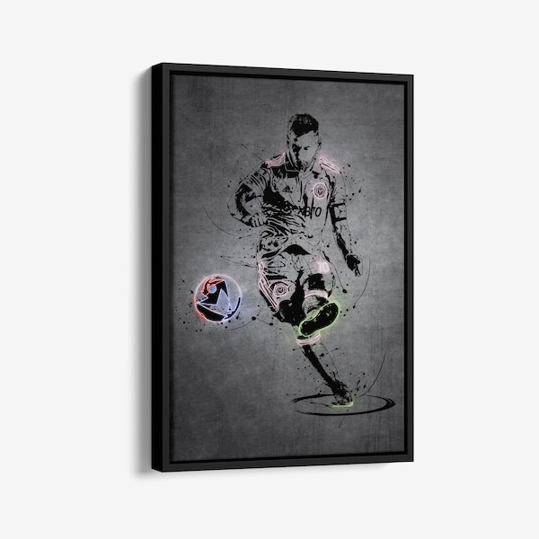 Lionel Messi Poster Neon Effect Canvas Wall Art Home Decor Framed Poster Man Cave Gift