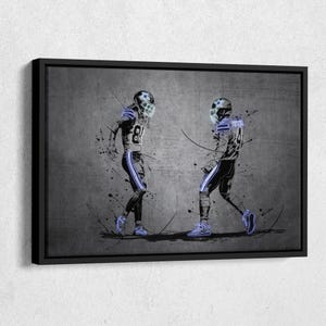 Póster de neón de CeeDee Lamb n.° 88 y Dak Prescott n.° 4 de los Dallas Cowboys de la NFL, lienzo enmarcado, arte de pared, decoración del hogar, regalo para la cueva del hombre