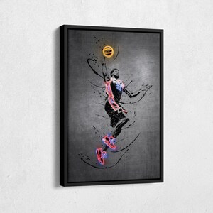 Joel Embiid Neon Poster Philadelphia 76ers #21 NBA Framed Canvas Wall Art Home Decor Man Cave Gift Basketball Art Print
