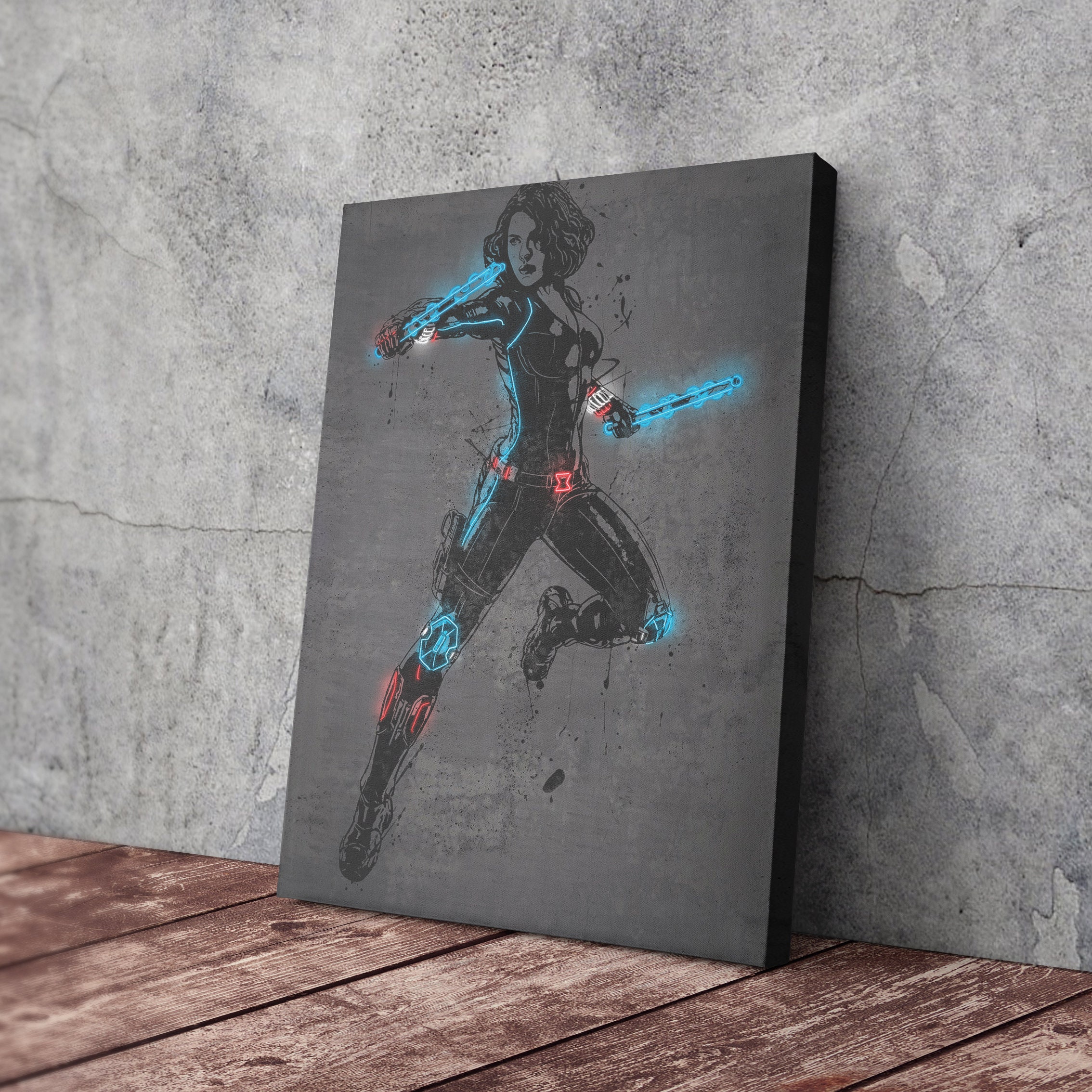 Black Widow Poster Neon Marvel Comics Canvas Wall Art Home Decor Framed ...