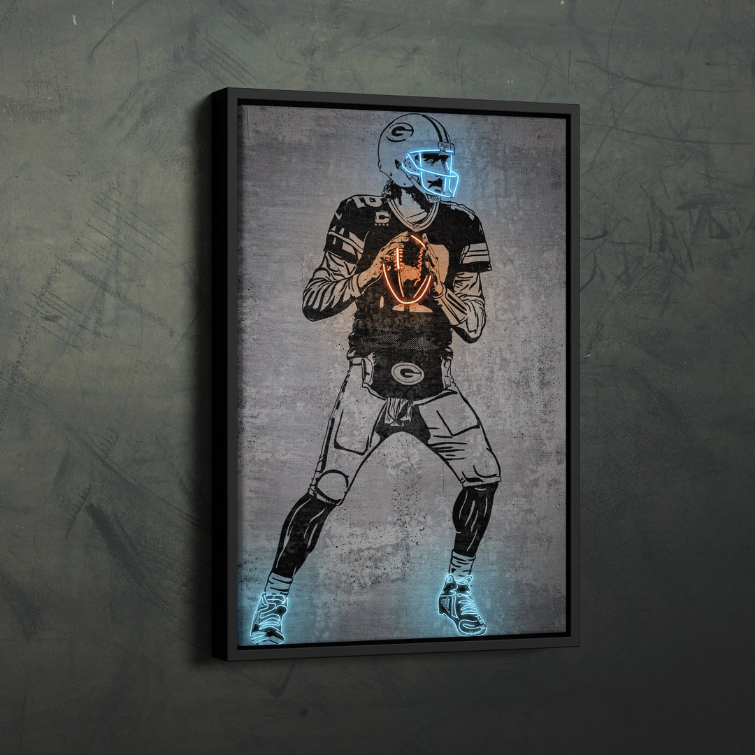 Aaron Rodgers Poster Neon Green Bay Packers NFL Canvas Wall Art Home ...