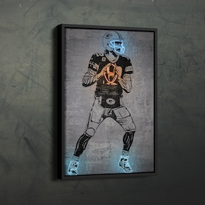 Aaron Rodgers Poster Neon Green Bay Packers NFL Canvas Wall Art Home Decor Framed Poster Man Cave Gift