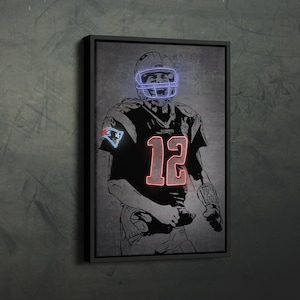 Tom Brady Poster Neon New England Patriots NFL Canvas Wall Art Home Decor Framed Poster Man Cave Gift