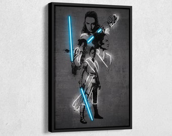Rey Skywalker Poster Neon Star Wars Canvas Wall Art Home Decor Framed Poster Man Cave Gift