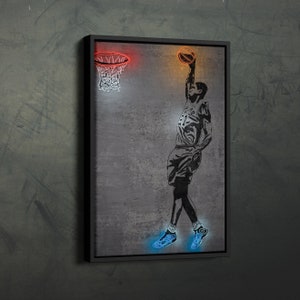 Tim Duncan Poster Neon Dunk San Antonio Spurs NBA Canvas Wall Art Home Decor Framed Poster Man Cave Gift
