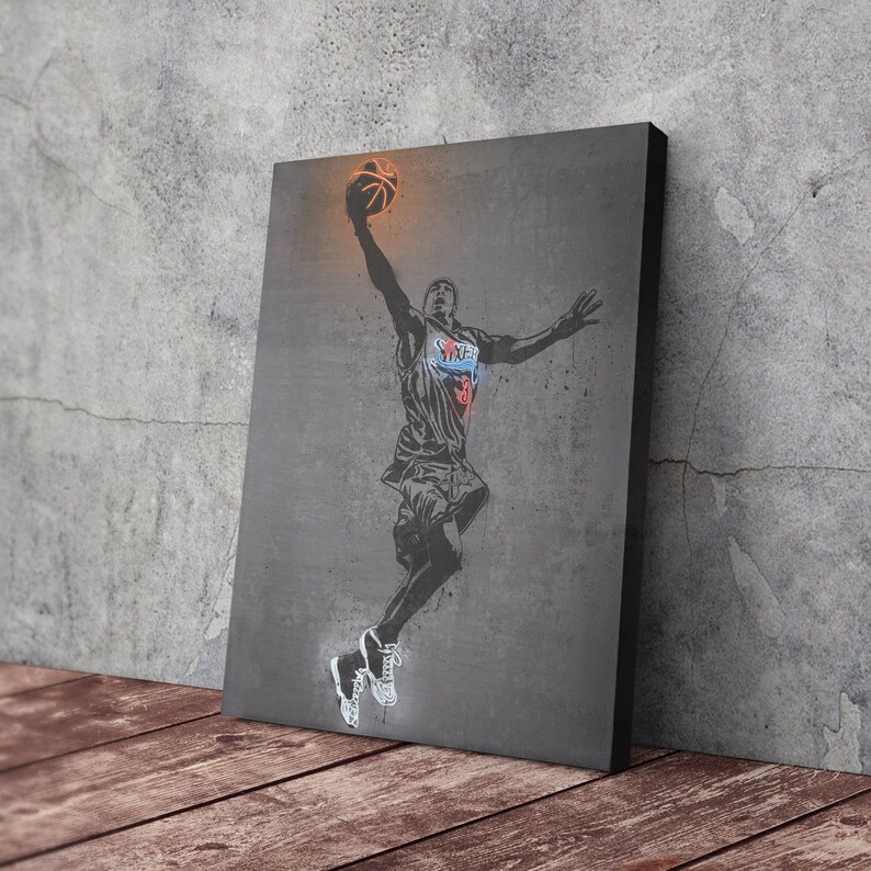Allen Iverson Poster Neon Philadelphia 76ers NBA Canvas Wall Art Home ...
