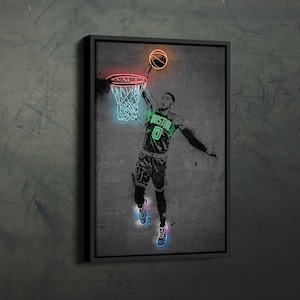 Jayson Tatum Poster Neon Boston Celtics NBA Canvas Wall Art Home Decor Framed Poster Man Cave Gift