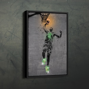 Kevin Garnett Poster Neon Dunk Boston Celtics NBA Canvas Wall Art Home Decor Framed Poster Man Cave Gift