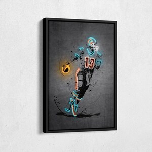 Dan Marino Neon Poster Miami Dolphins #13 NFL Framed Canvas Wall Art Home Decor Man Cave Gift Football Art Print