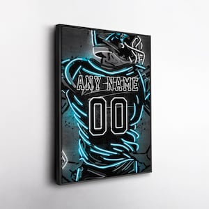 Carolina Panthers Jersey Neon Personalized Jersey Custom Name and Number Canvas Wall Art Home Decor Framed Poster Man Cave Gift