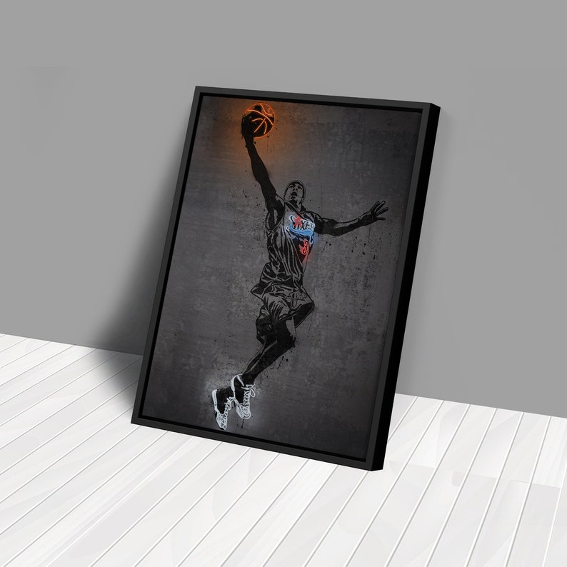Allen Iverson Poster Neon Philadelphia 76ers NBA Canvas Wall Art Home ...