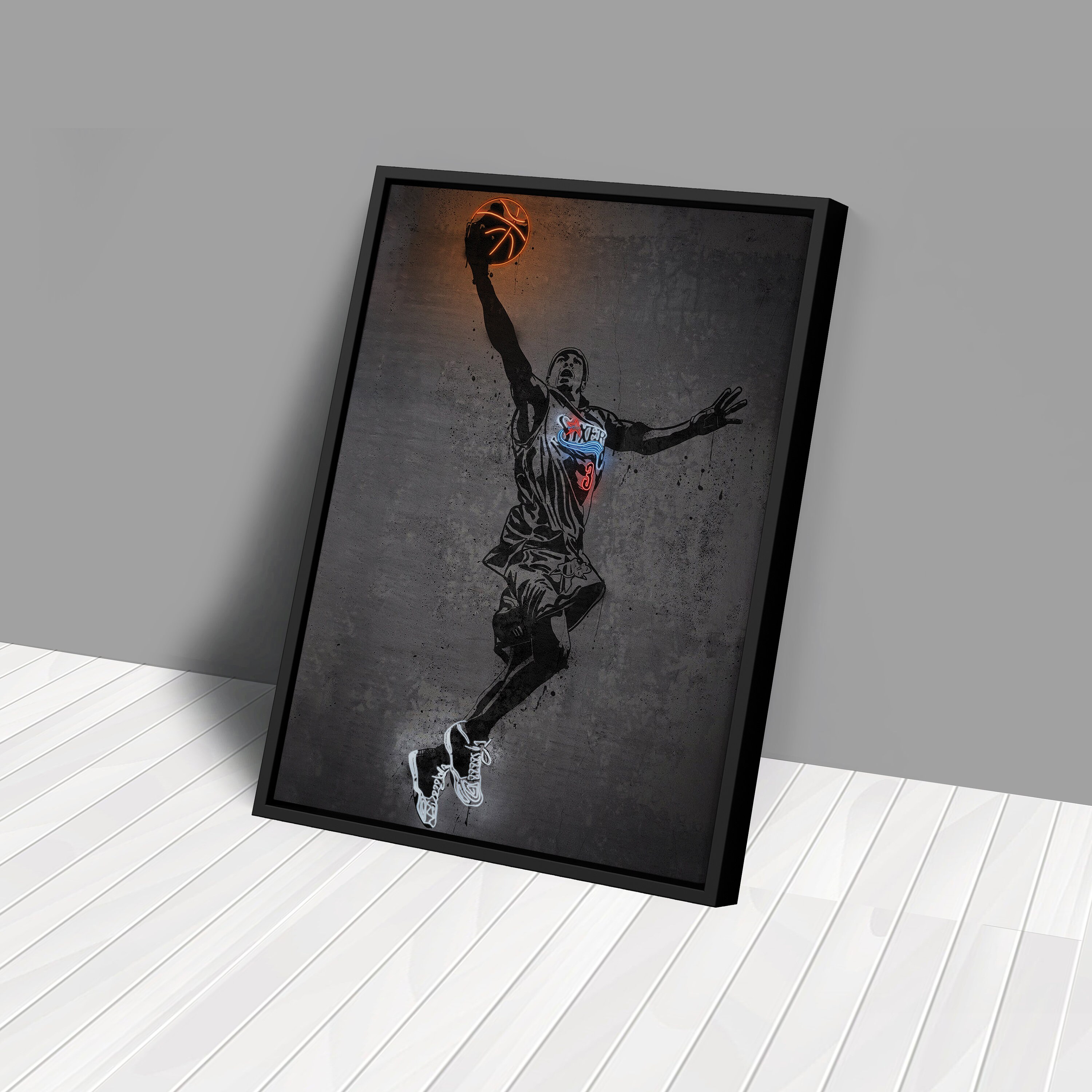 Allen Iverson Poster Neon Philadelphia 76ers NBA Canvas Wall Art Home ...