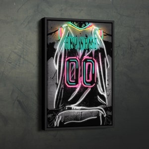 San Antonio Spurs Jersey Neon Personalized Jersey Custom Name and Number Canvas Wall Art Home Decor Framed Poster Man Cave Gift