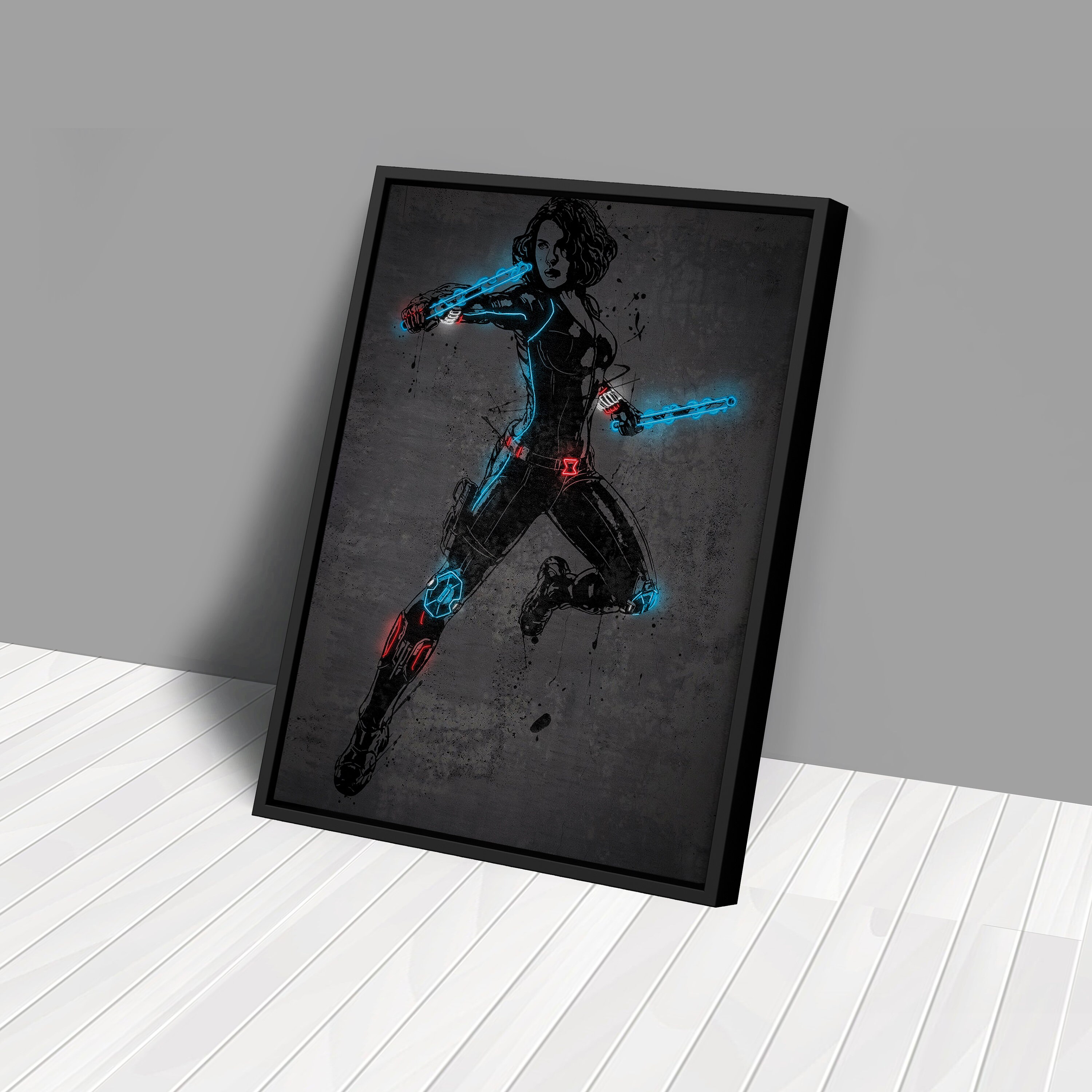 Black Widow Poster Neon Marvel Comics Canvas Wall Art Home Decor Framed ...