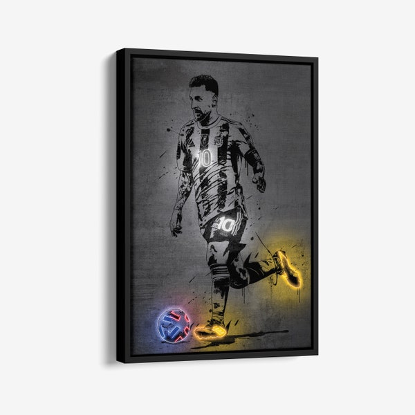 Lionel Messi Poster Neon Argentinian Soccer Player Canvas Wall Football Art Home Decor Framed Poster Man Cave Gift