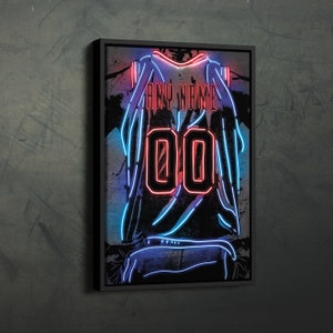 Brooklyn Nets Jersey Neon Personalized Jersey Custom Name and Number Canvas Wall Art Home Decor Framed Poster Man Cave Gift