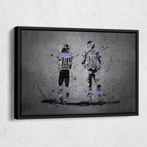 Julian Edelman #11 and Tom Brady #12 Neon Poster New England Patriots NFL Framed Canvas Wall Art Home Decor Man Cave Gift