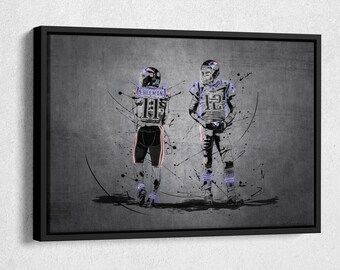 Julian Edelman #11 and Tom Brady #12 Neon Poster New England Patriots  Framed Canvas Wall Art Home Decor Man Cave Gift