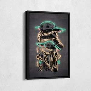 Grogu Poster Neon Star Wars Canvas Wall Art Home Decor Framed Poster Man Cave Gift