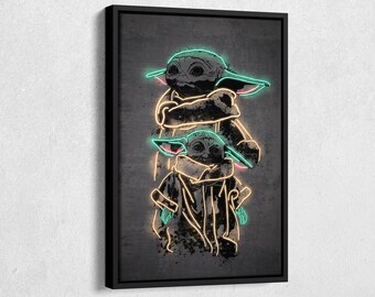 Grogu Poster Neon Star Wars Canvas Wall Art Home Decor Framed Poster Man Cave Gift