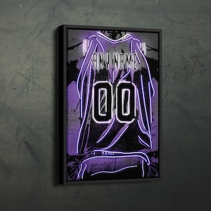 Sacramento Kings Jersey Neon Personalized Jersey Custom Name and Number Canvas Wall Art Home Decor Framed Poster Man Cave Gift