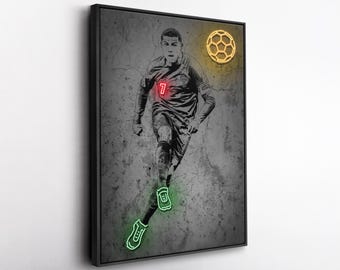 Cristiano Ronaldo Portugal Football Neon Canvas Wall Art, Soccer Graffiti Print, Urban Sports Decor, Man Cave Gift